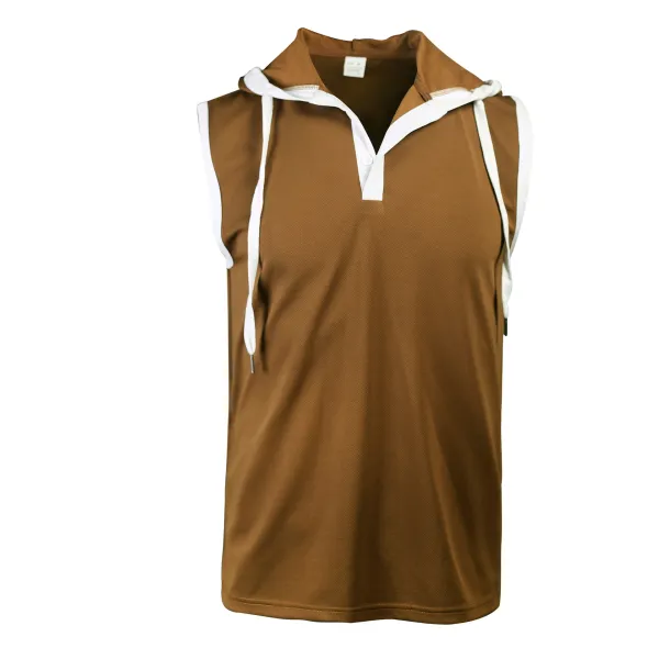 Design Sleeveless Hooded Waffle-Knit Vest Top White - 28