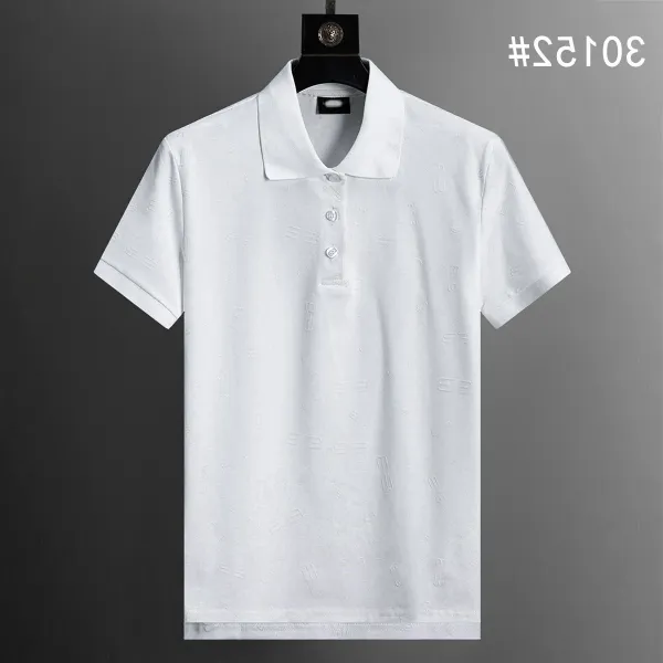 Design Embossed Pattern White Polo Shirt Tops Polo - 1