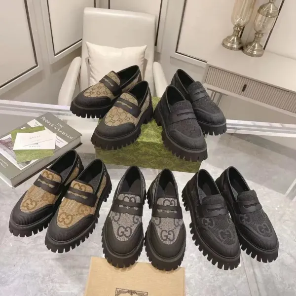 Gucci GG Marmont Loafers Black Monogram Mesh Chunky Sole Loafers - 5