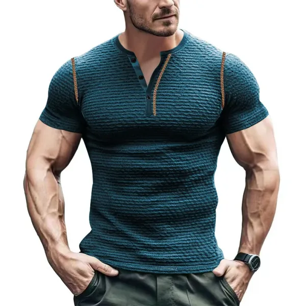 Design Henley T-Shirt Teal Textured - 27