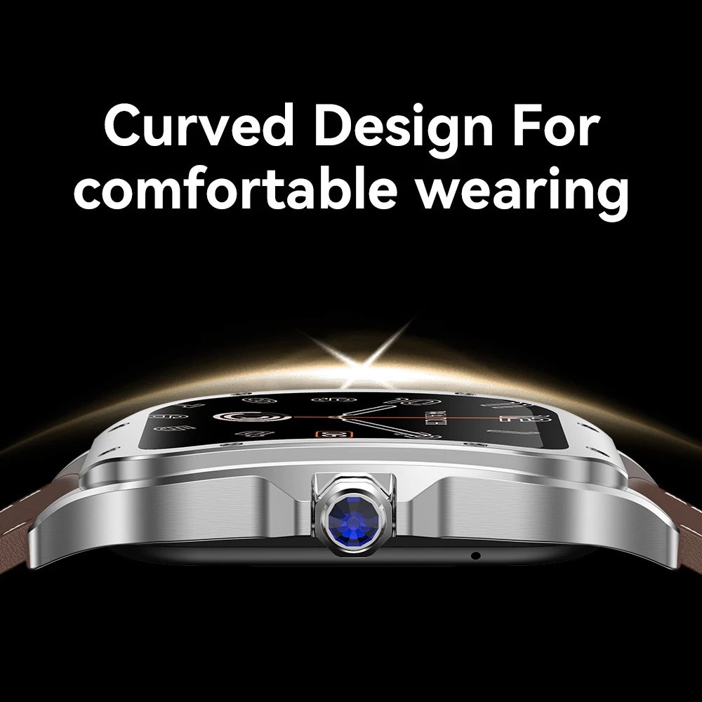 Design Smartwatch with Brown Leather Strap Black Case - 7