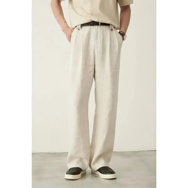 Design Wide-Leg Linen Blend Trousers Brown Pants - 14