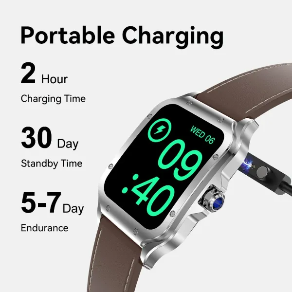 Design Smartwatch with Brown Leather Strap Black Case - 11