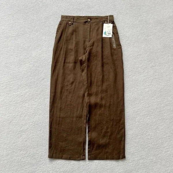 Design Wide-Leg Linen Blend Trousers Brown Pants - 20