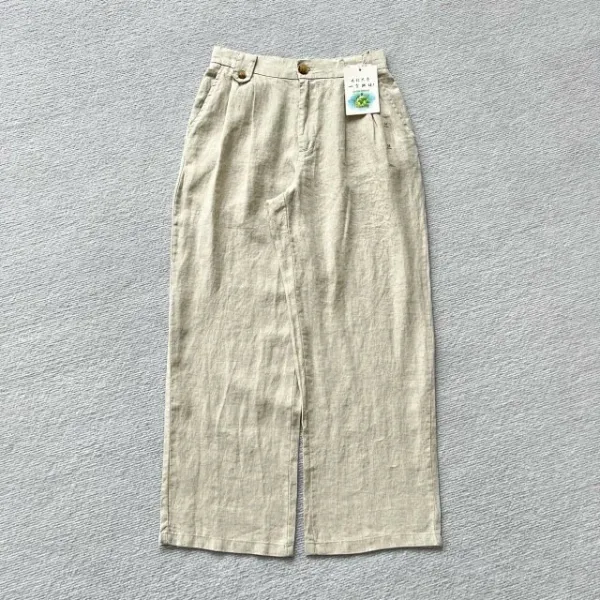 Design Wide-Leg Linen Blend Trousers Brown Pants - 22