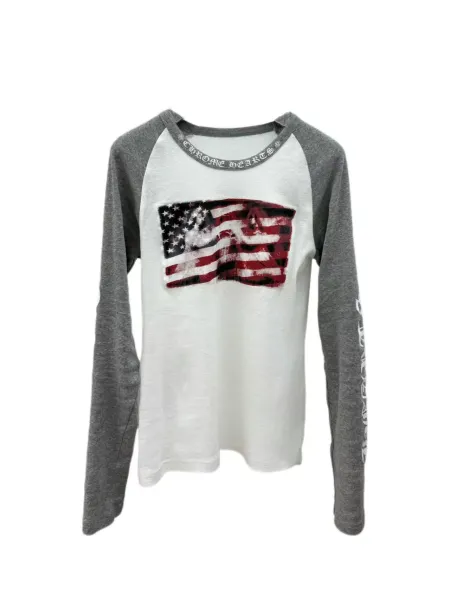 Chrome Hearts American Flag Raglan Long Sleeve T-Shirt White / Gray - 1