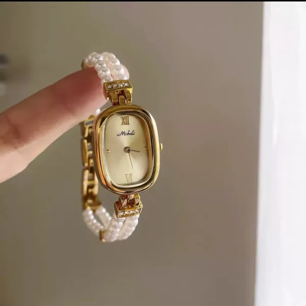 Design Mishali Pearl Bracelet Watch Gold White Watches - 1