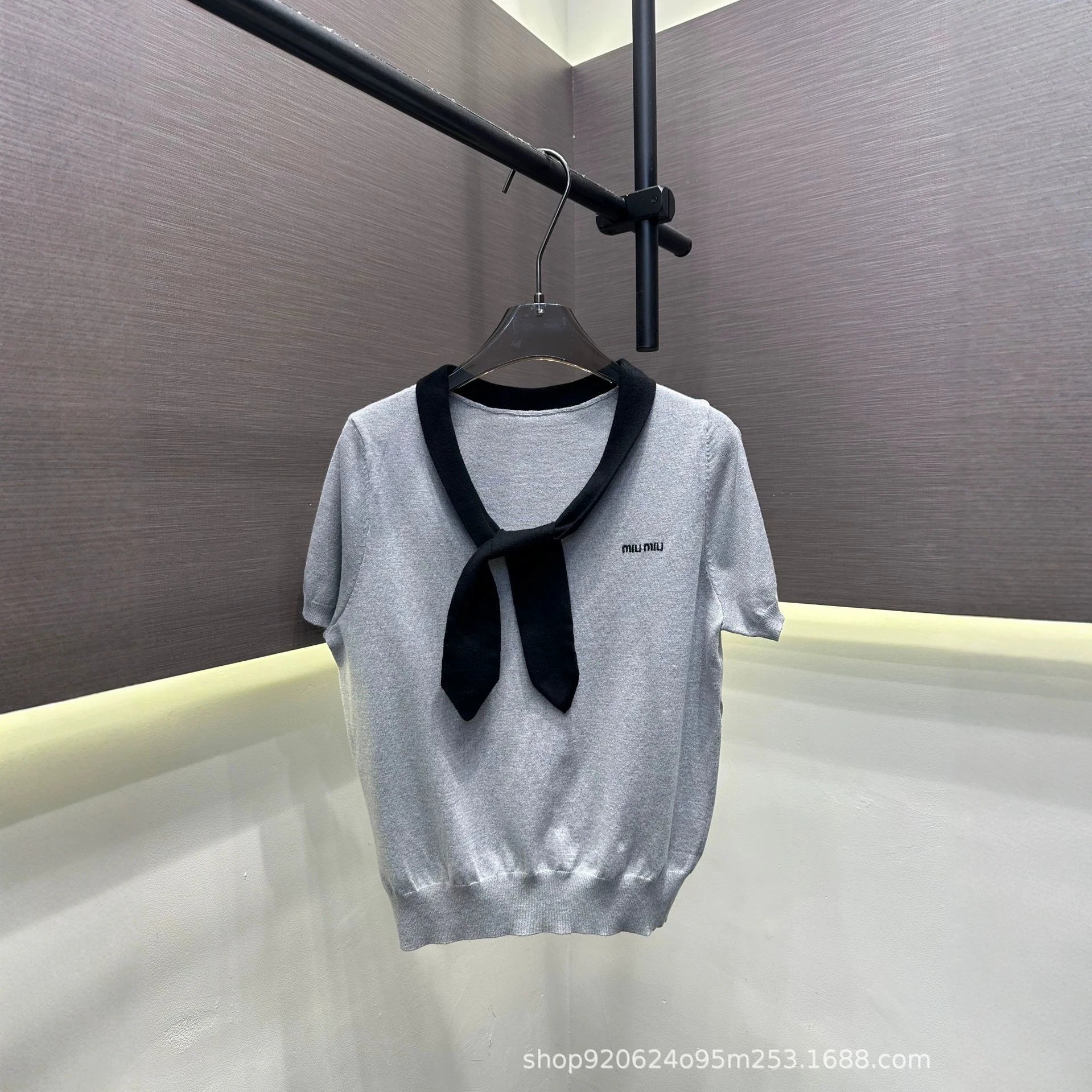 Miu Miu Knit Top Beige V-Neck Tie-Front Casual