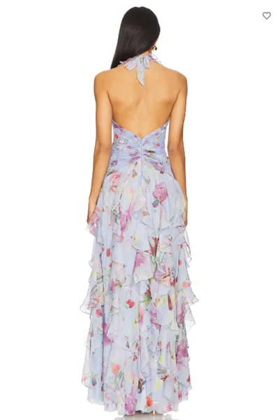 Design Floral Ruffle Halter Gown Lilac Pink Dress - 17