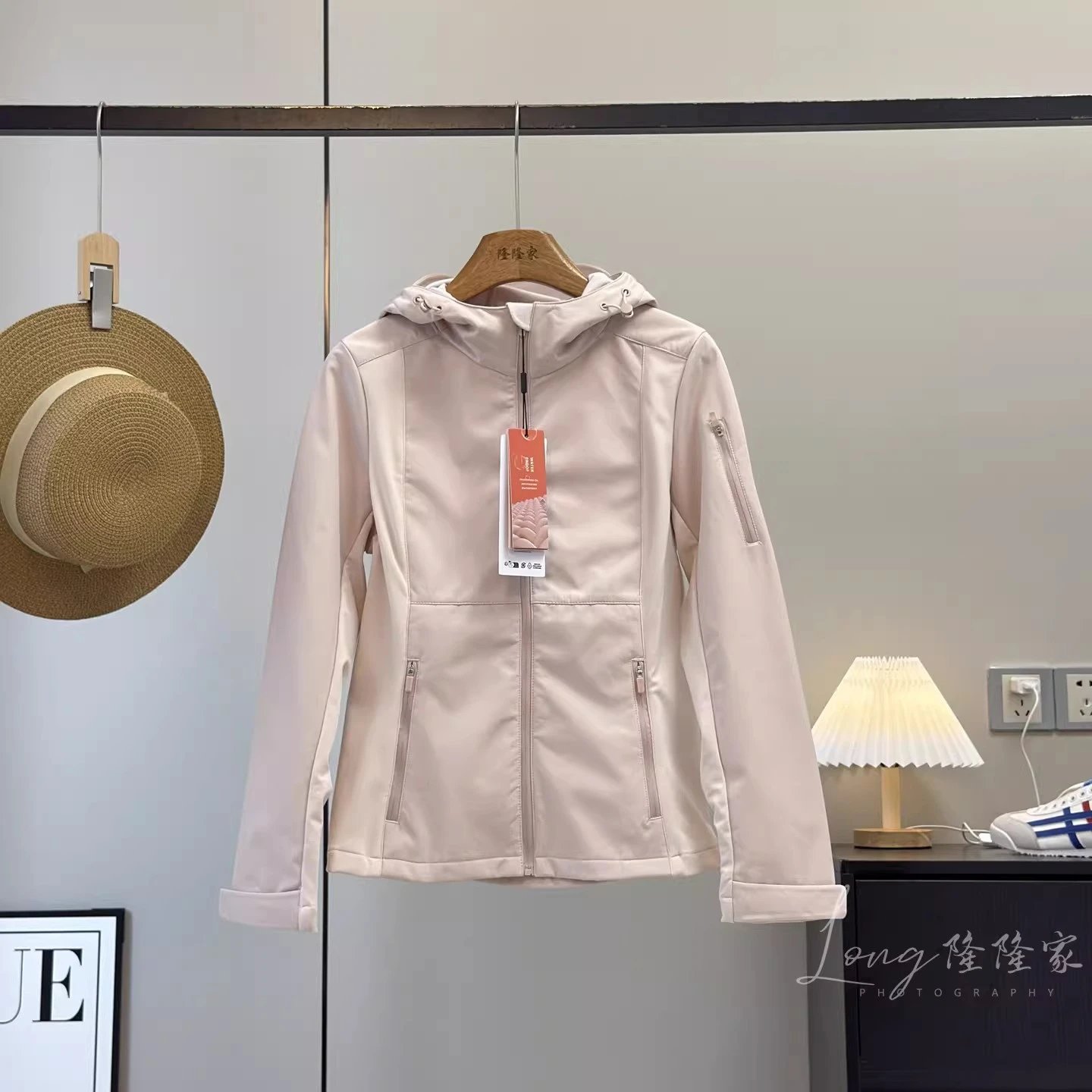 Design Softshell Hooded Jacket in Ivory, Blush Pink, and Black Outerwear.jacket - 10