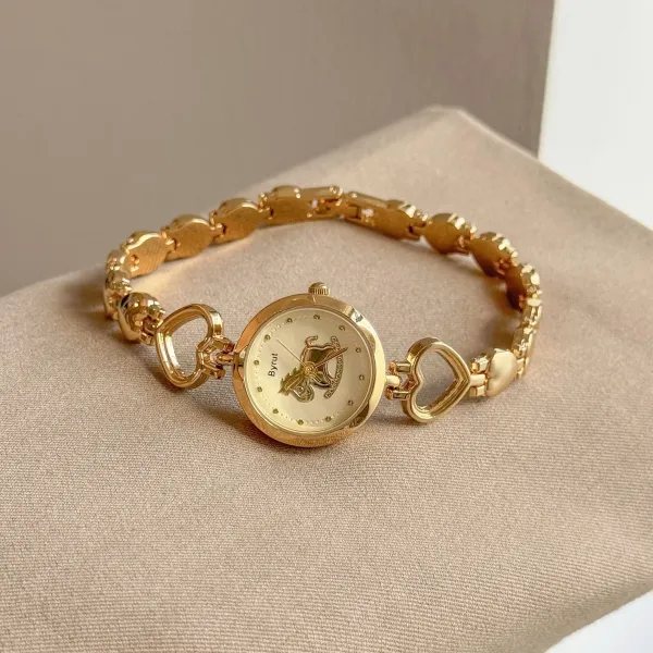 Design Byrut Zodiac Horse Watch Gold Tone Heart Link Bracelet Watch Watches - 1