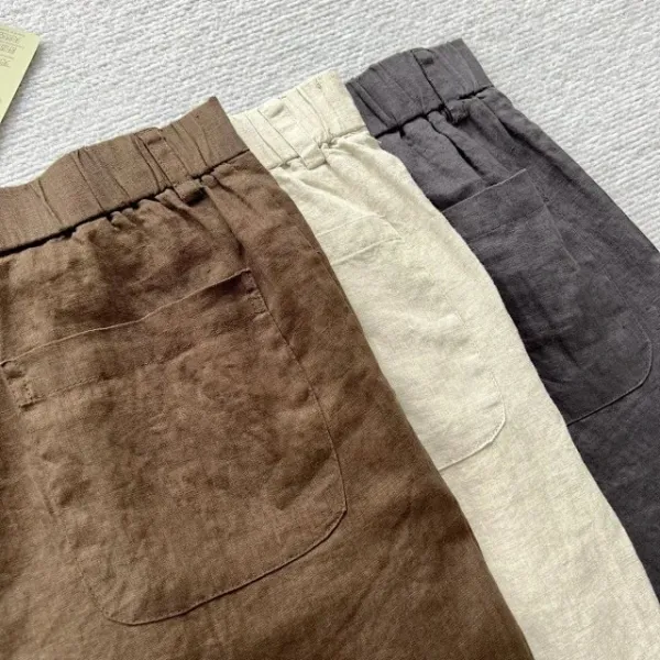 Design Wide-Leg Linen Blend Trousers Brown Pants - 33