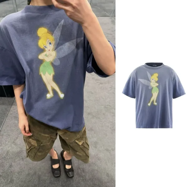 Design Disney Tinker Bell Graphic Oversized T-Shirt Blue T-Shirts - 1