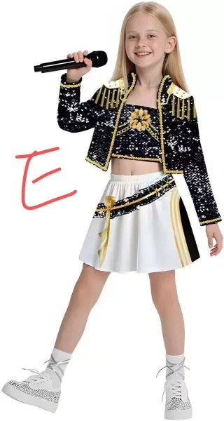 Design Starry Night Crop Top and Skirt Set Black White Gold - 10