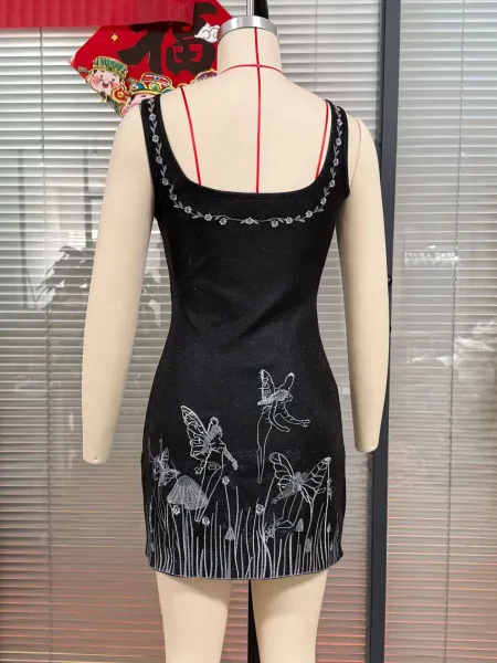 Design Sidian Form Fairy Garden Embroidered Green Glitter Mini Dress - 9