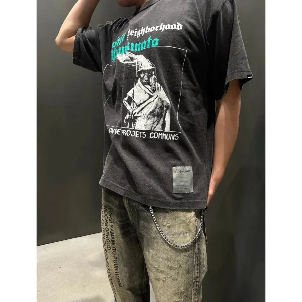 Yohji Yamamoto x Neighborhood Collaboration Graphic Tee Charcoal Gray T-Shirt - 4