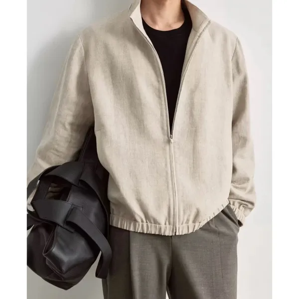 Design Minimalist Zip-Up Jacket Beige Outerwear - 5