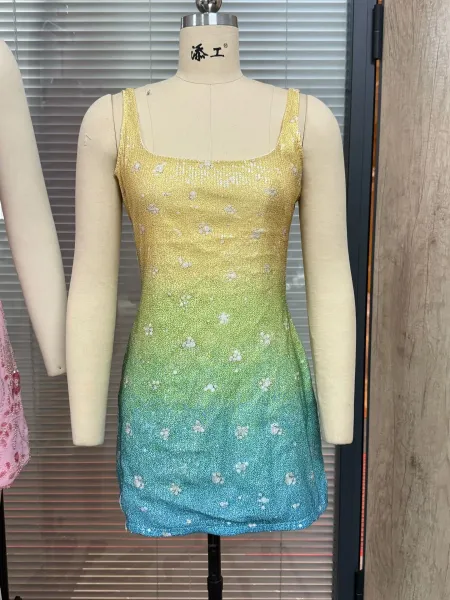 Design Sidian Form Fairy Garden Embroidered Green Glitter Mini Dress - 18