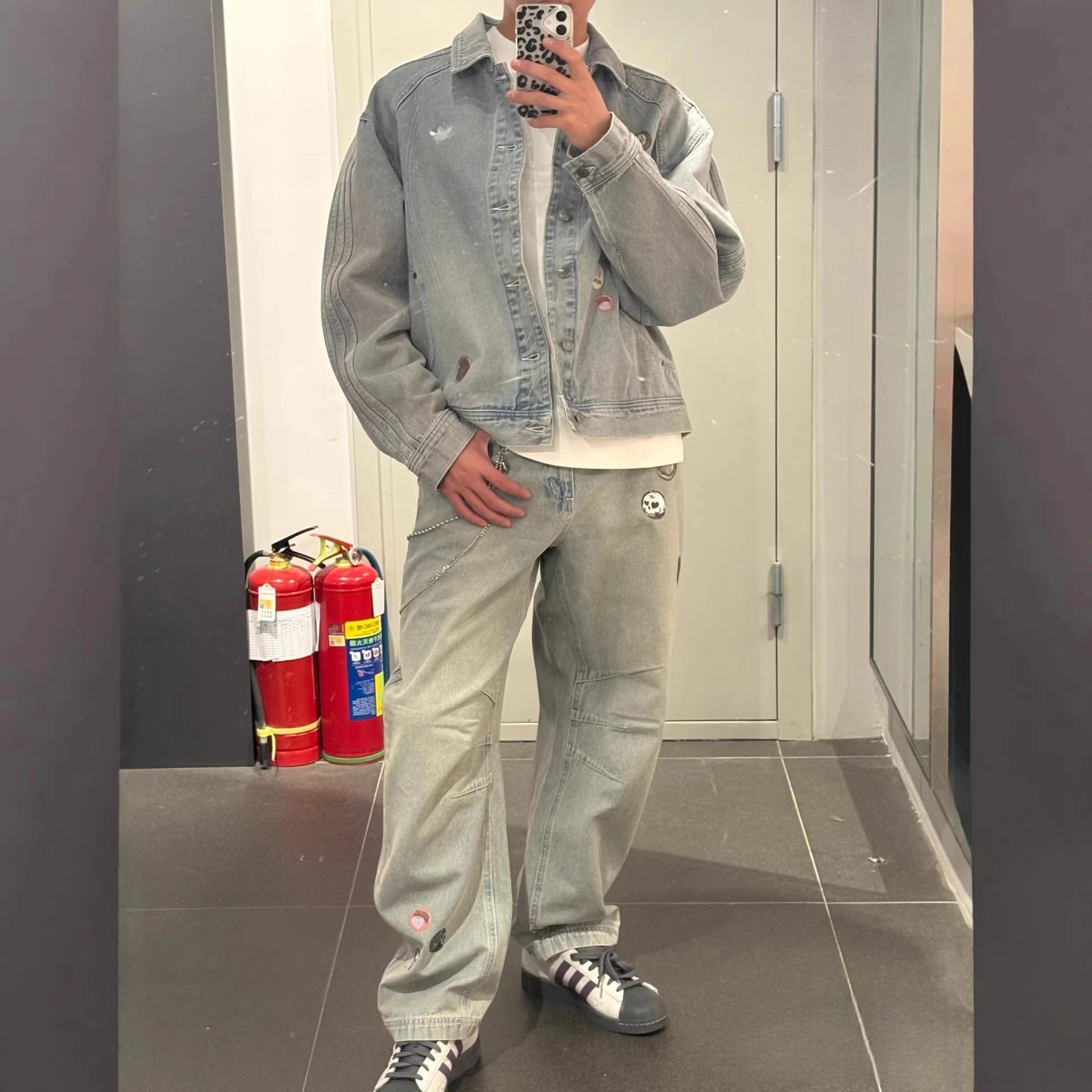 Denim Jacket Light Blue Patchwork Casual