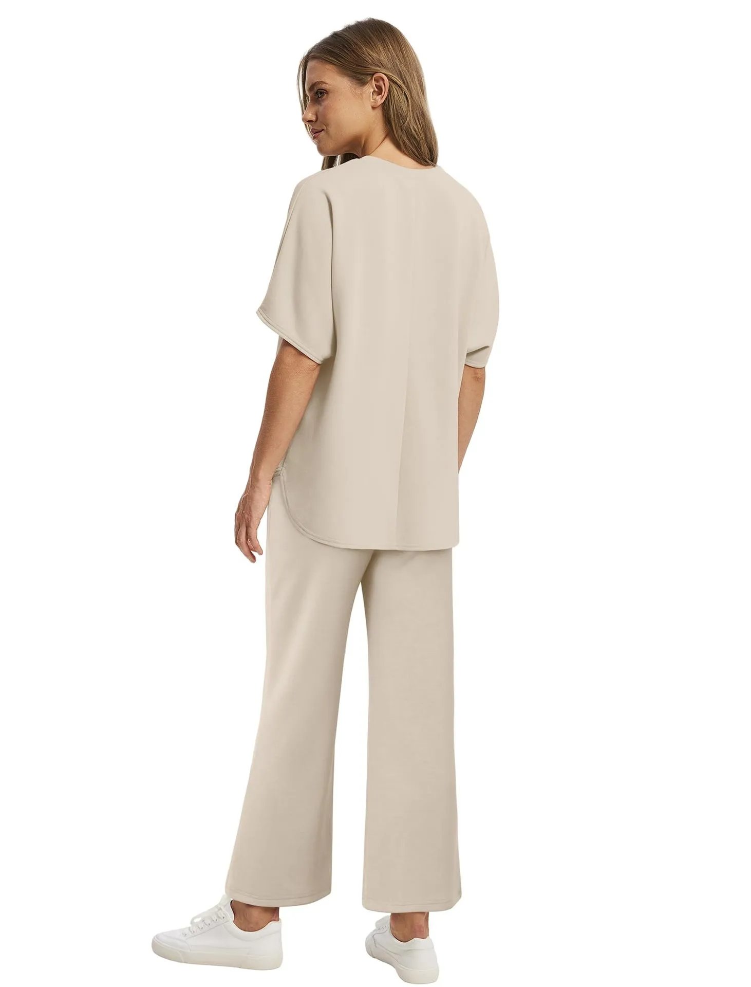Design Relaxed Fit Cropped T-Shirt and Wide-Leg Pants Set Olive - 8