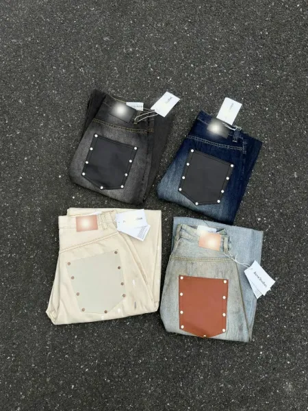 Design Distressed Wide-Leg Jeans with Rivet Pockets Black - 3
