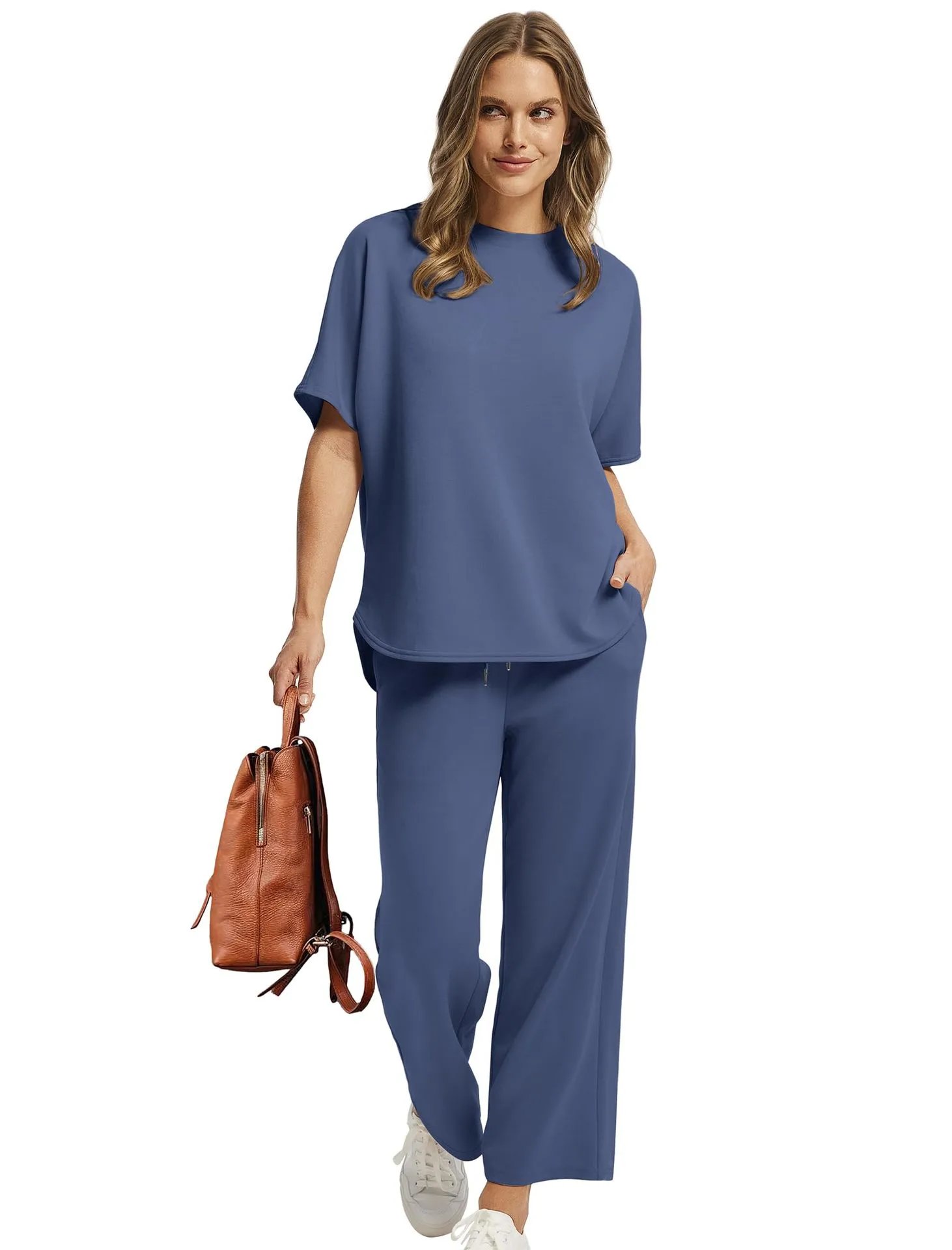 Design Relaxed Fit Cropped T-Shirt and Wide-Leg Pants Set Olive - 12