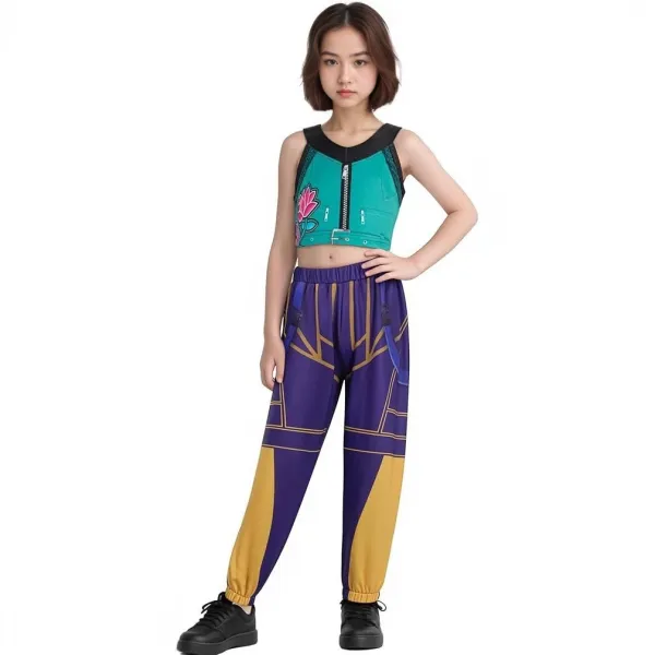 Design Graphic Crop Top and Paneled Joggers Set Multicolor Activewear - 4