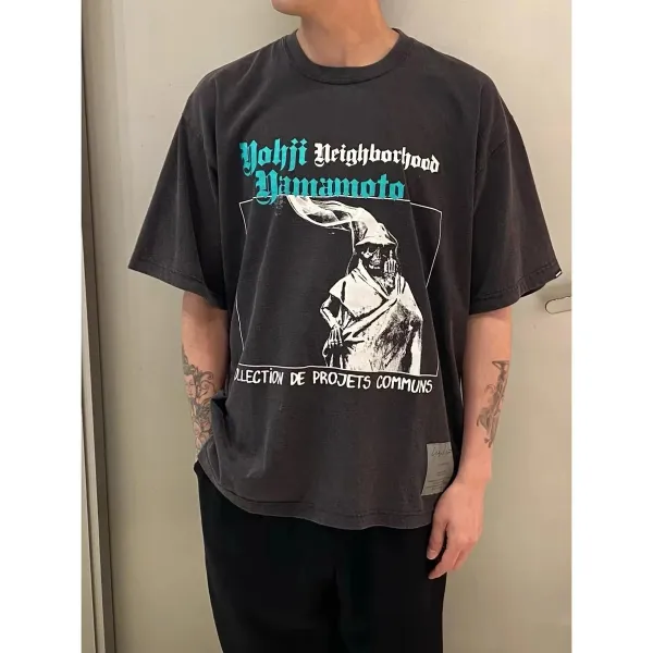 Yohji Yamamoto x Neighborhood Collaboration Graphic Tee Charcoal Gray T-Shirt - 13
