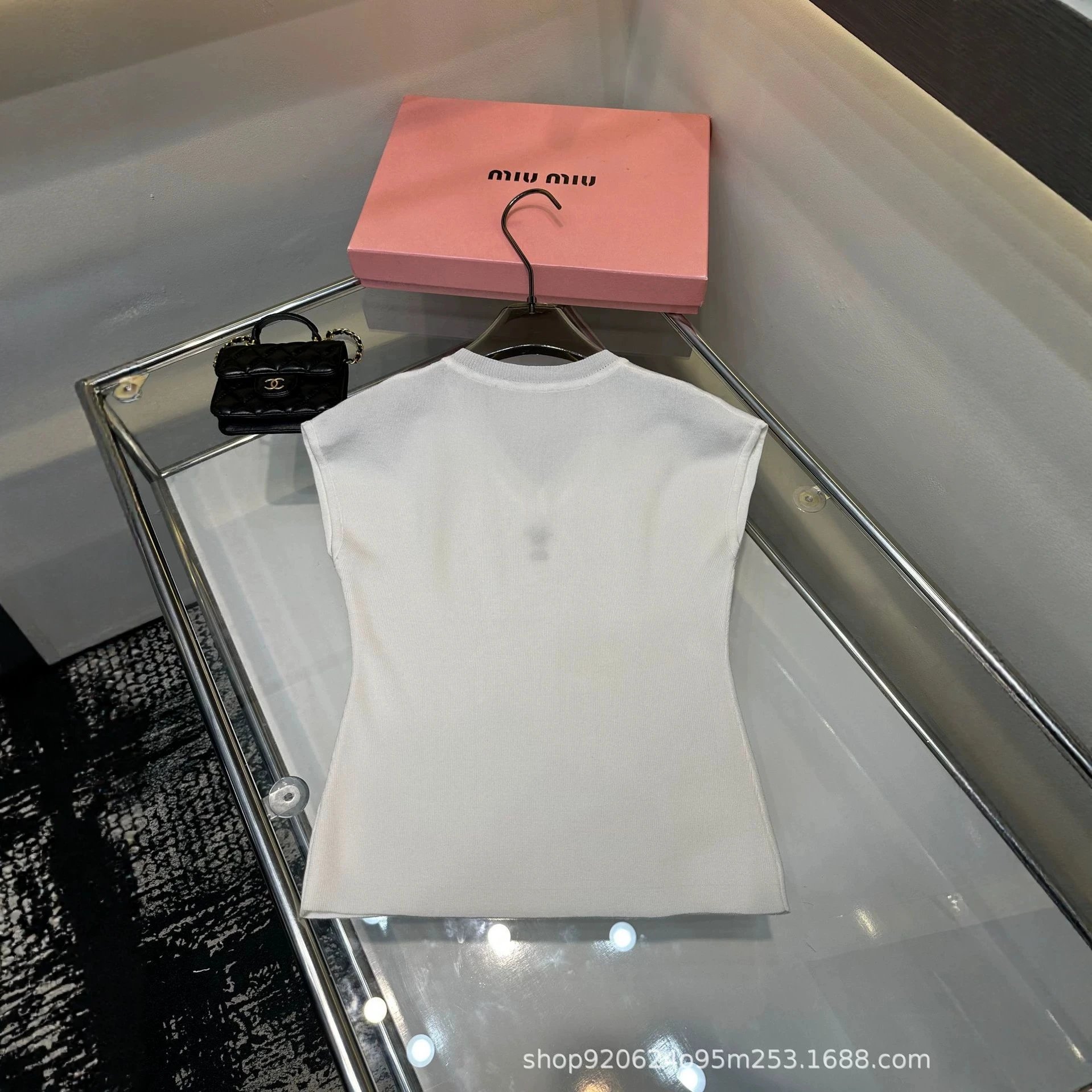 Miu Miu White V-Neck Sleeveless Knit Top