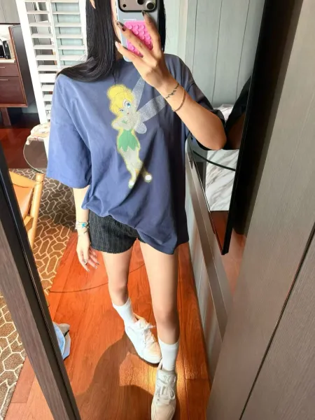 Design Disney Tinker Bell Graphic Oversized T-Shirt Blue T-Shirts - 6
