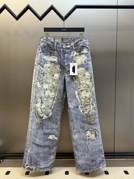 Design Floral Patchwork Distressed Wide-Leg Jeans - 6