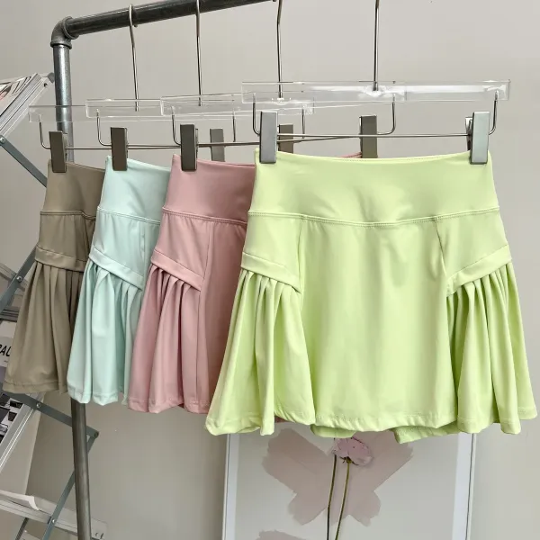 Design Square-Neck Sleeveless Top Beige + Pleated Skort Orange Activewear Set - 21