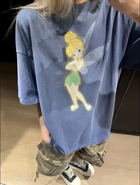 Design Disney Tinker Bell Graphic Oversized T-Shirt Blue T-Shirts - 9