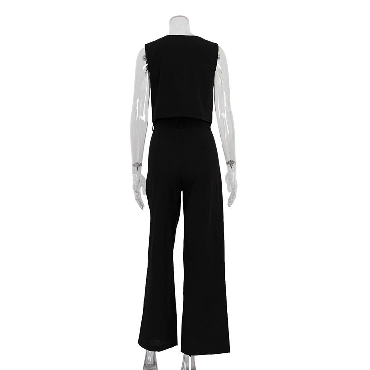 Design Beige Tailored Vest and Wide-Leg Pants Set Sets - 21