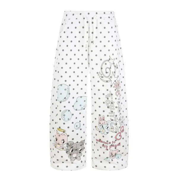 Design Polka Dot Cartoon Print Wide-Leg Sweatpants White - 4