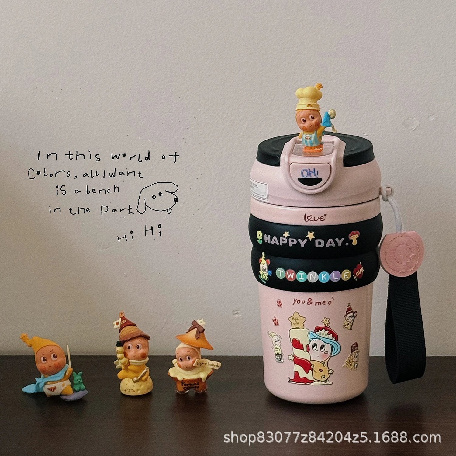 Design Twinkle x Love Happy Day Pink Insulated Water Bottle with Figurine Lid Electronics