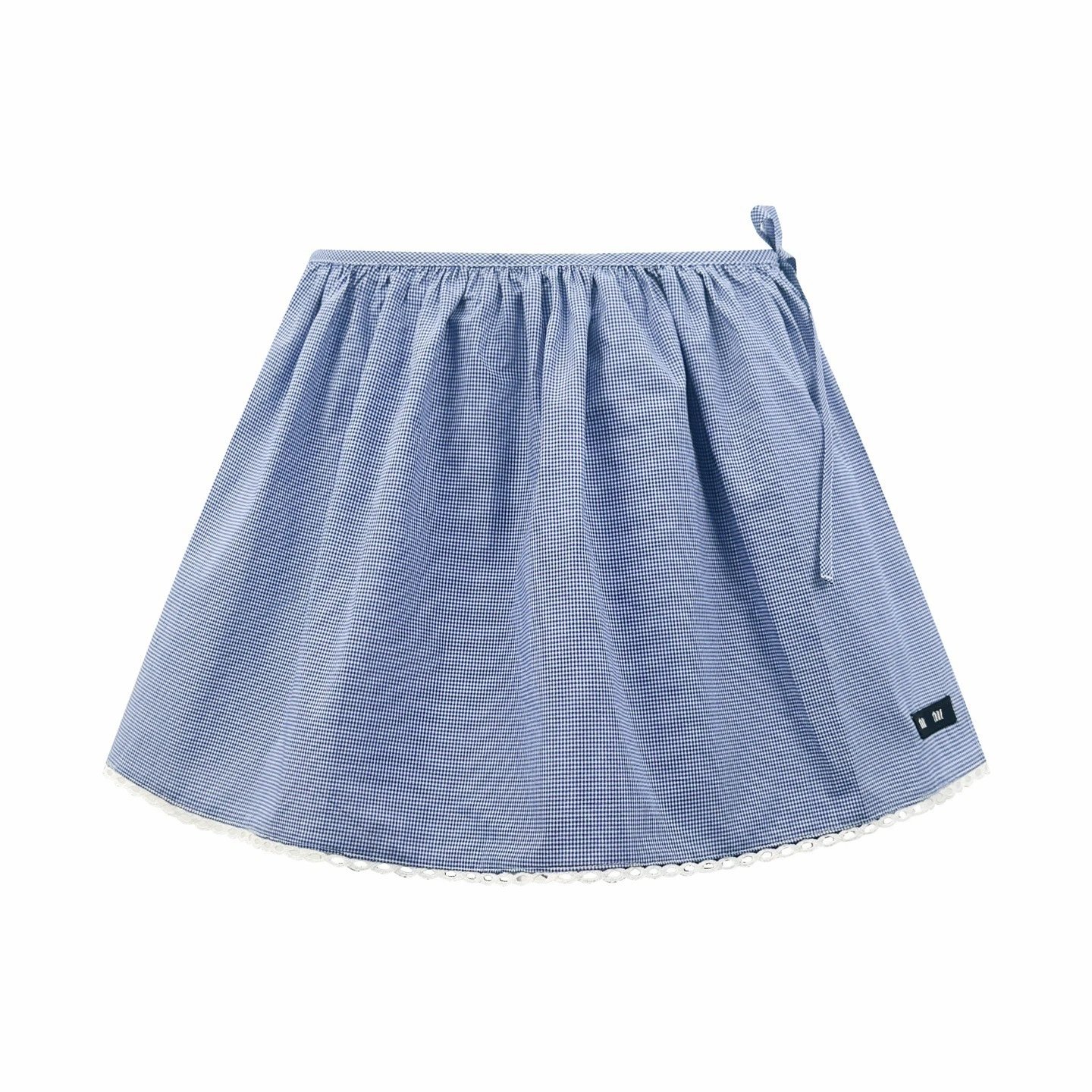 Design Gingham Check Skirt with Lace Trim Blue - 7