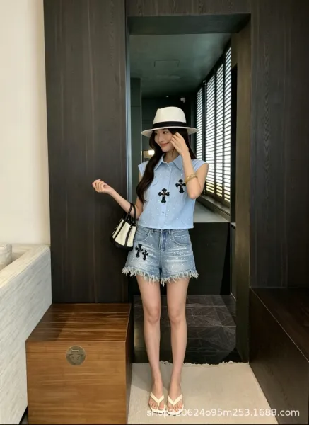 Miu Miu Distressed Denim Shorts with Crystal Cross Embroidery Light Blue Jeans - 7