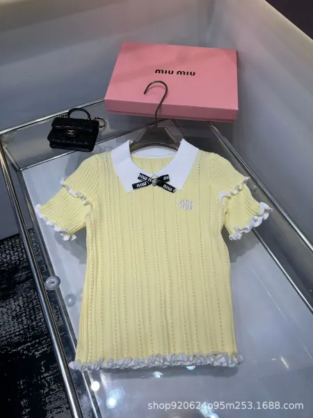 Miu Miu Knit Polo Dress Pink with Ruffled Trim - 6