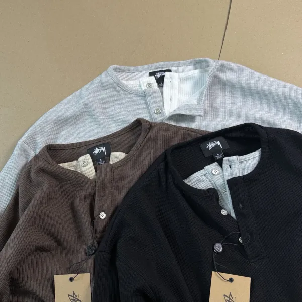 Stussy Ribbed Henley Long Sleeve Shirt Brown - 16