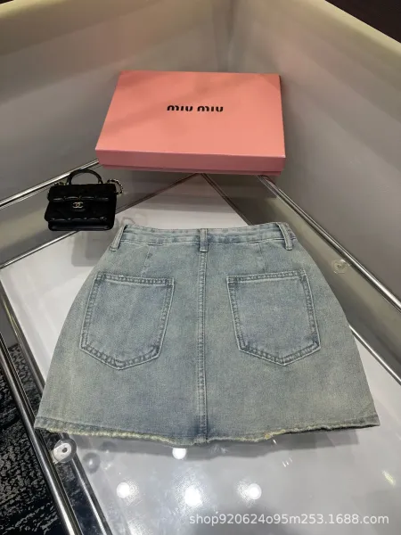 Miu Miu Cross-Embellished Denim Mini Skirt Light Wash - 6