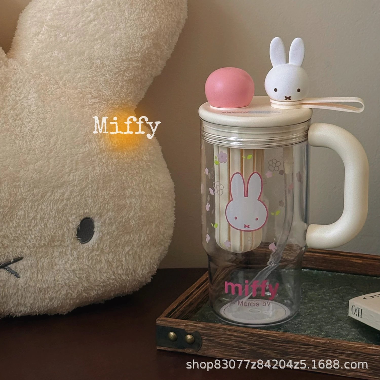 Miffy Clear Acrylic Pink Floral Bunny Handle Mug