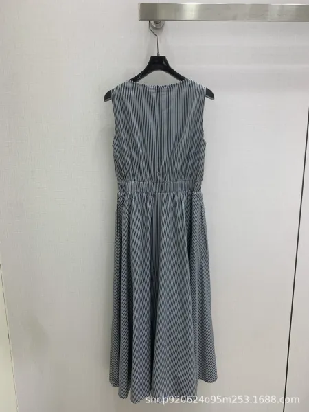 Miu Miu Striped Sleeveless Midi Dress Gray - 6