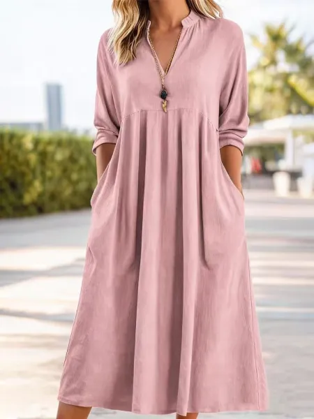 Design V-Neck Midi Dress in Dusty Pink - 7