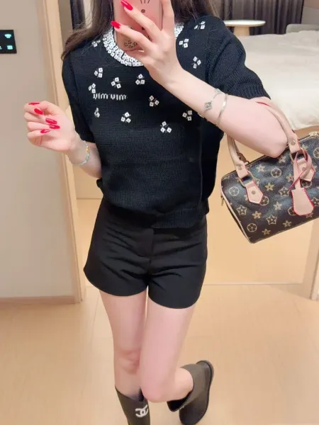 Design Knit Top with Square Embellishments White Sweater - 4