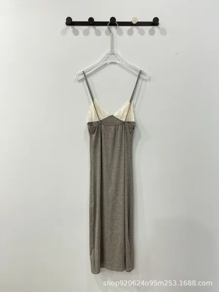 Miu Miu Lace-Trimmed Gray Slip Dress - 4
