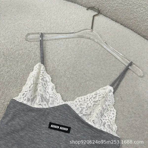 Miu Miu Lace-Trimmed Gray Slip Dress - 6