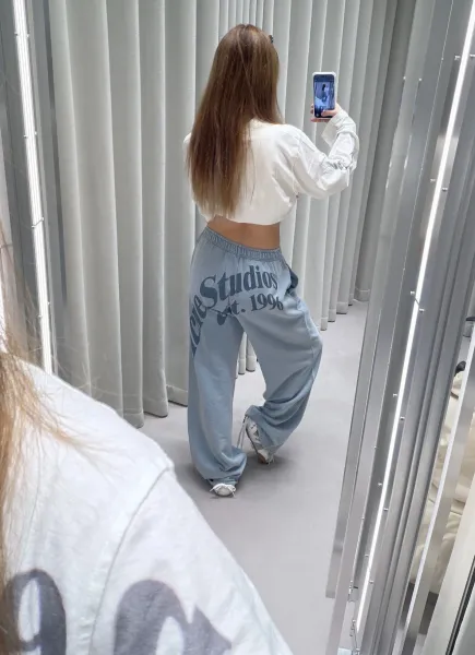 Acne Studios Logo Print Light Blue Sweatpants - 8