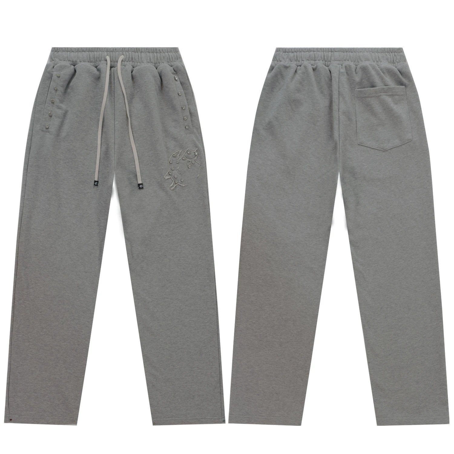 Design Studded Gun Motif Hoodie and Sweatpants Set Gray - 19