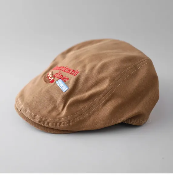 Design American's Diner Embroidered Flat Cap Beige Hat - 7
